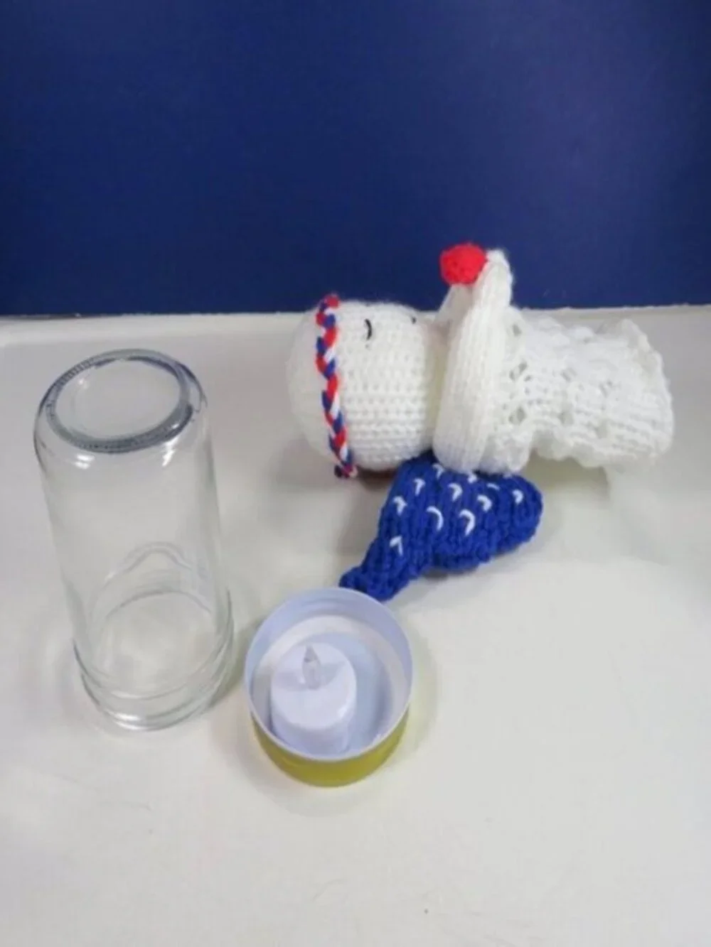 Handmade Patriotic Crochet Angel Basket Lighted Mason Jar Memorial Home Nursery